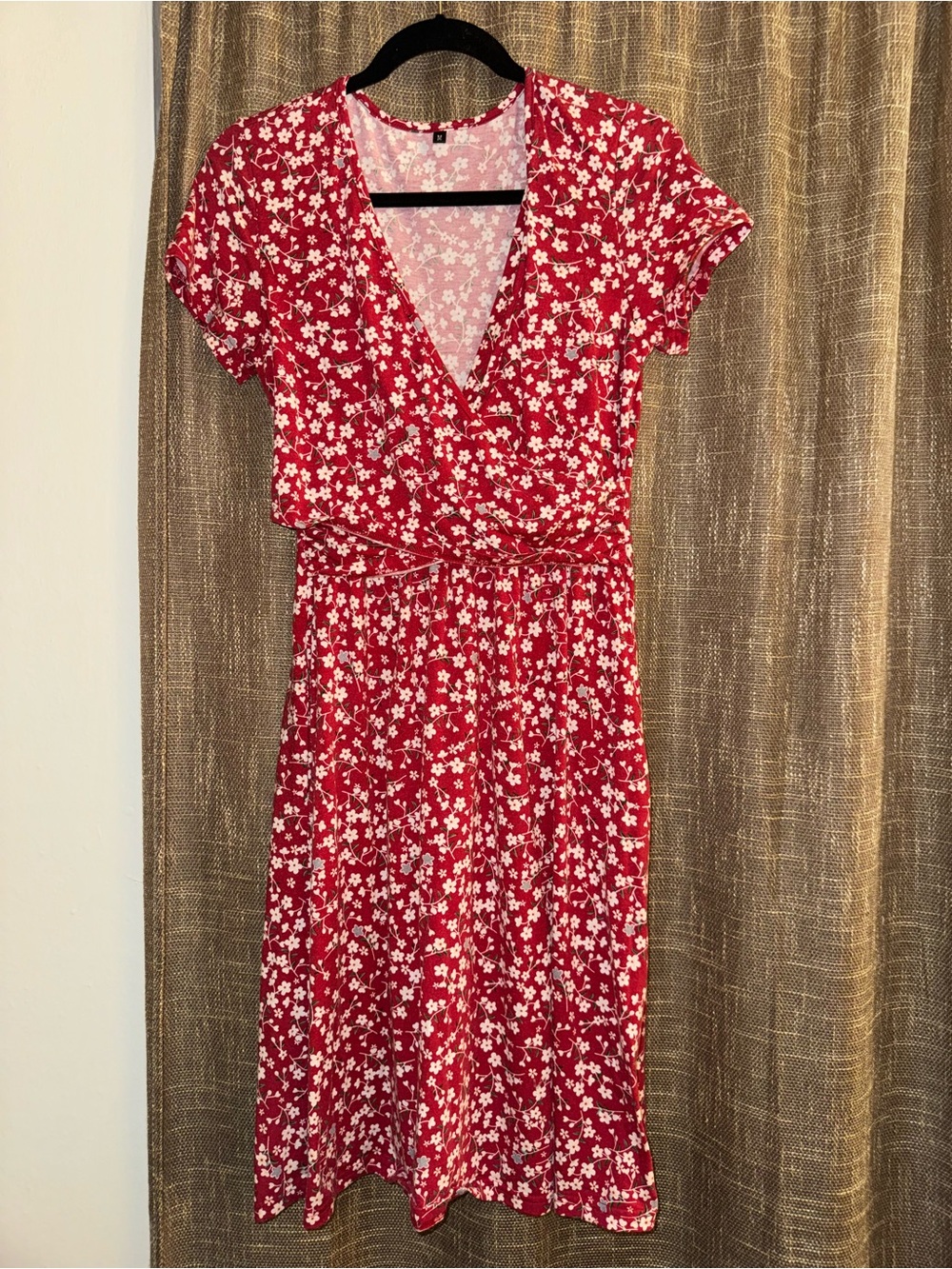 Red Floral Wrap Midi Dress